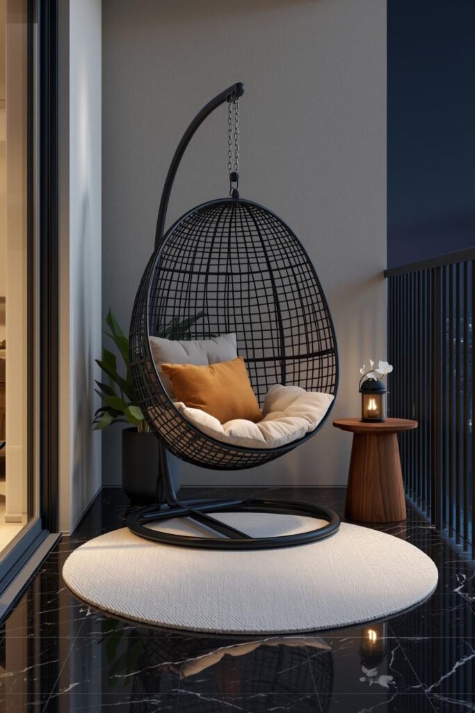 Amber Accent Pillow with Black Marble Tile and Lantern Glow