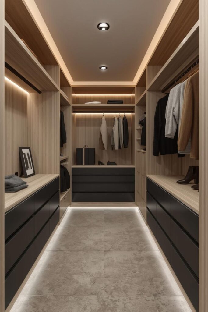 Ash Wood Wardrobe Run with Matte Black Drawer Fronts