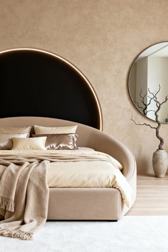 Beige Monochrome With Curved Headboard And Halo LED Backlight