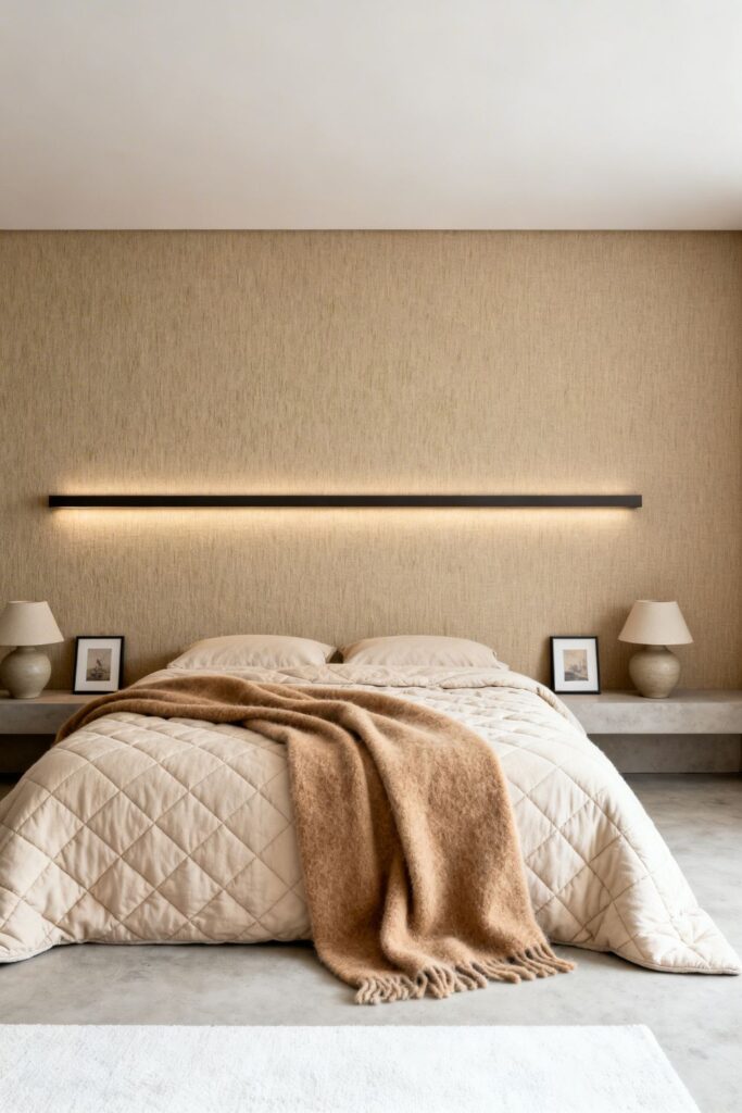 Beige Textured Wallpaper With Dark LED Picture Ledge Wash