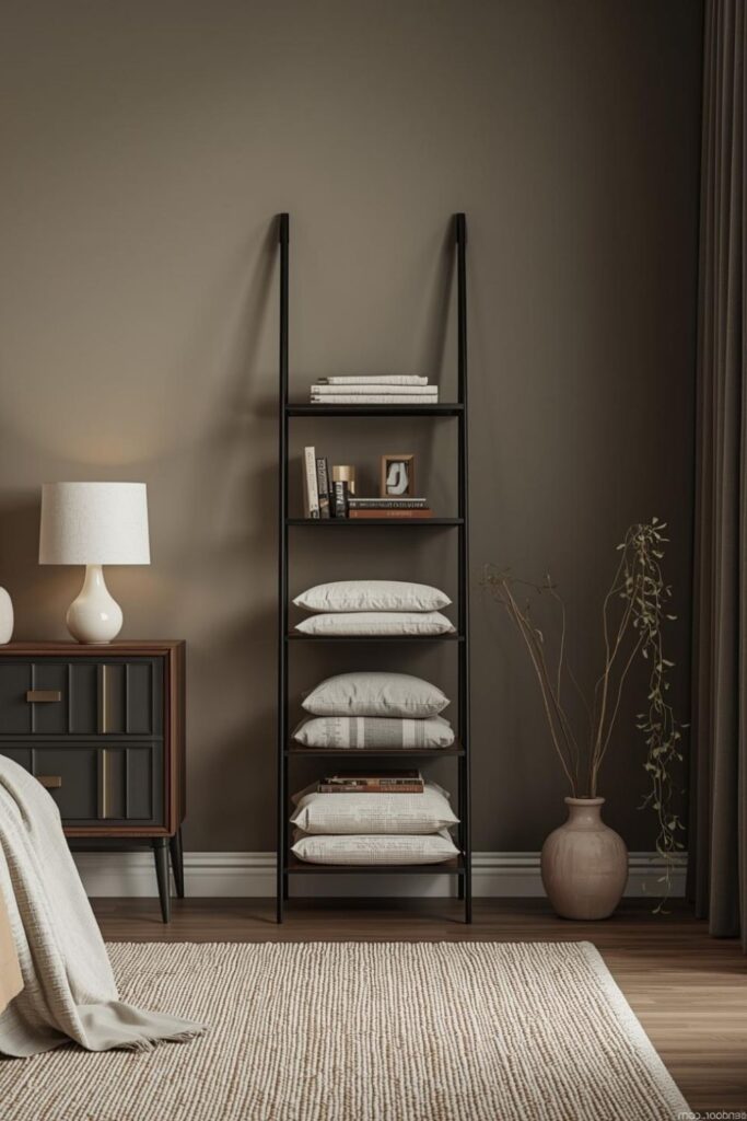 Black Metal Ladder Shelf for Small Bedroom Storage Corners