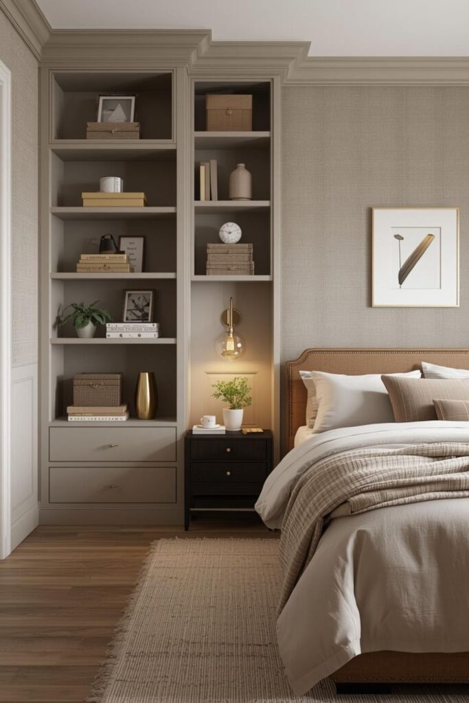 Built-In Style Wall Shelving with Picture Ledge Display