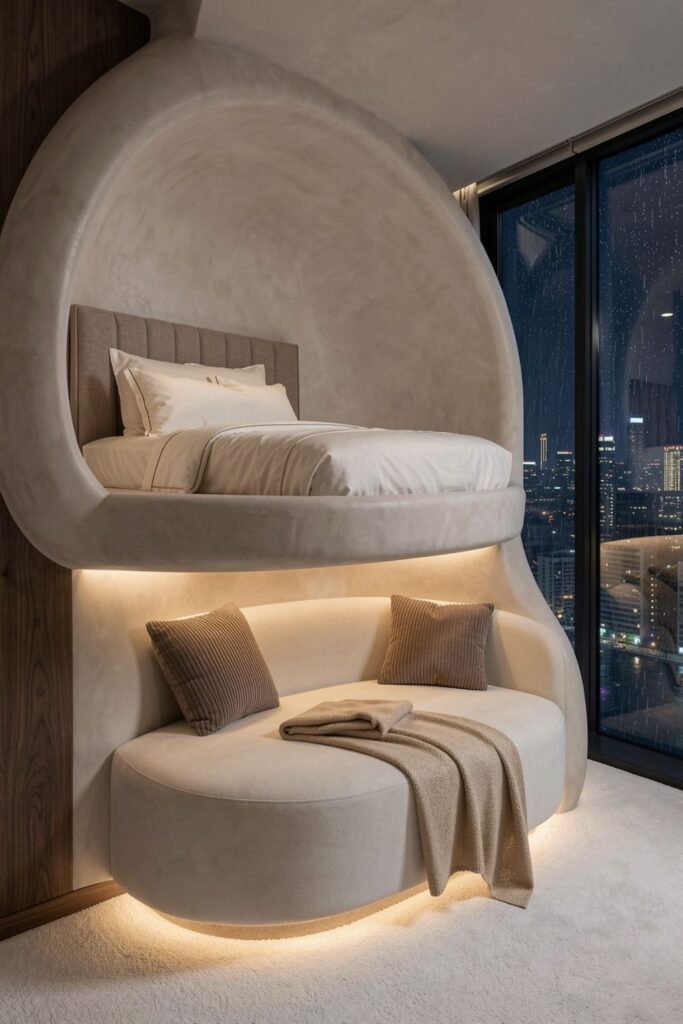 City-View Loft Pod With Layered Textiles And Quiet Luxury