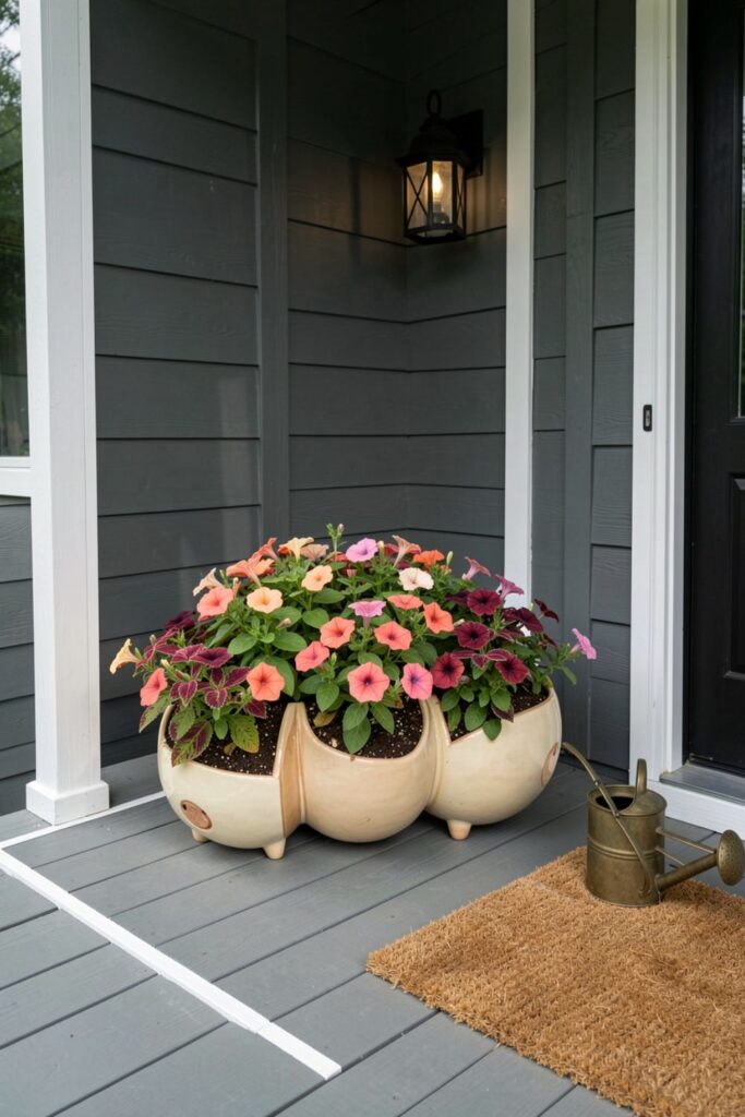 Colorful Ceramic Caterpillar Planter for Front Porch Borders