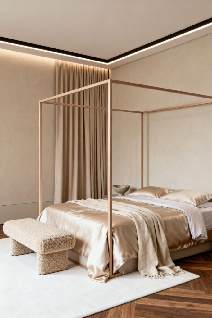 Creamy Beige Canopy Frame With Linear LED Perimeter Glow