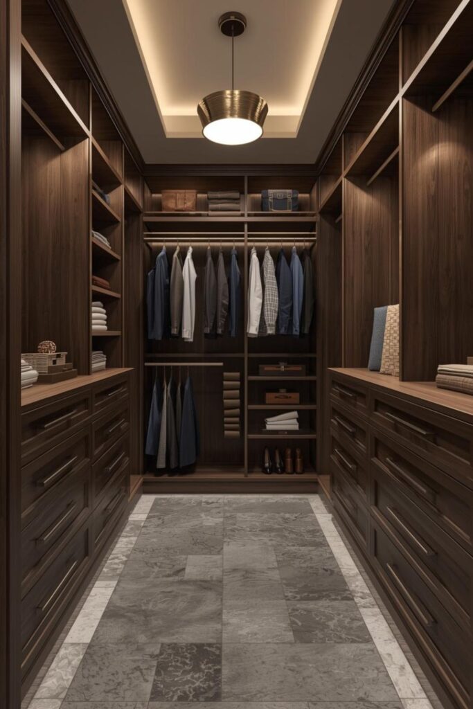 Dark Walnut L-Shape Wardrobe with Charcoal Drawers