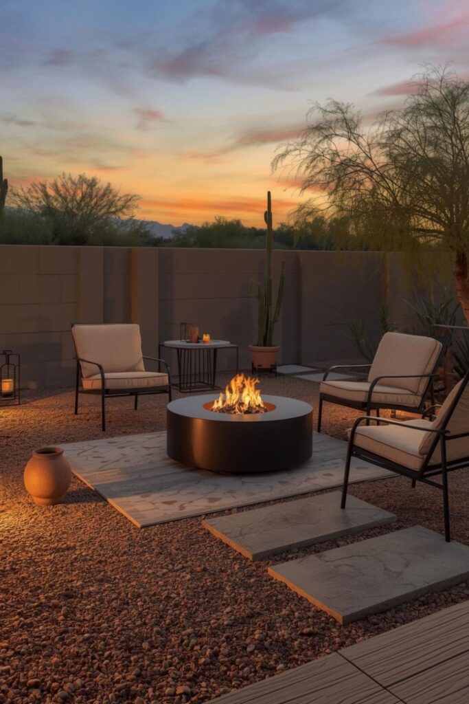 Desert Modern Fire Pit With Sand, Gravel, and Clay Tones