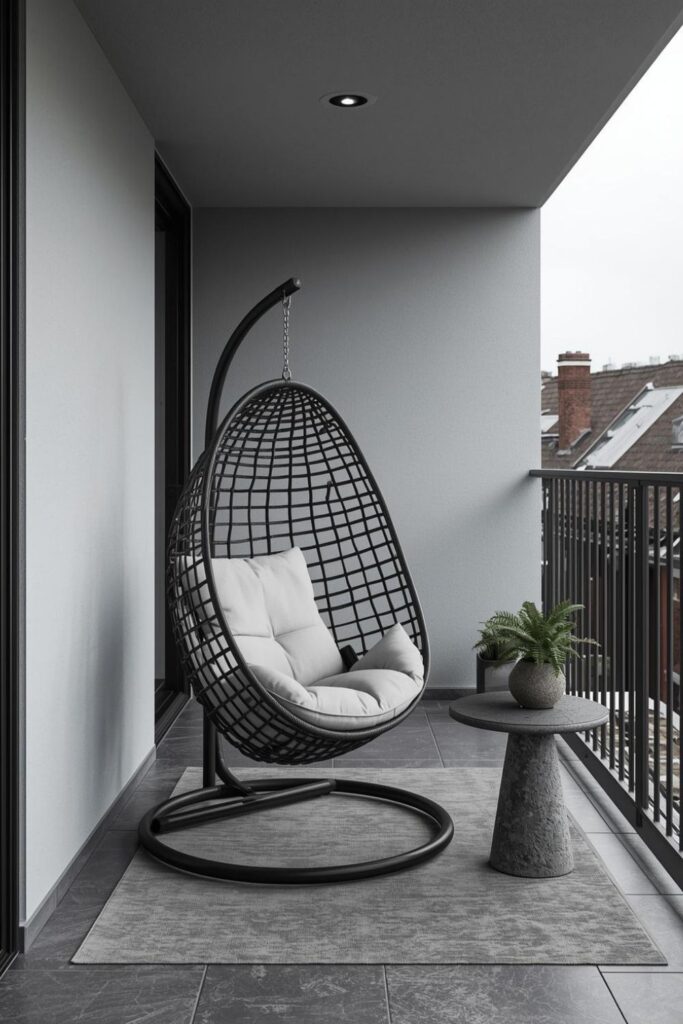 Graphite Balcony Nook with Stone Table and Linen