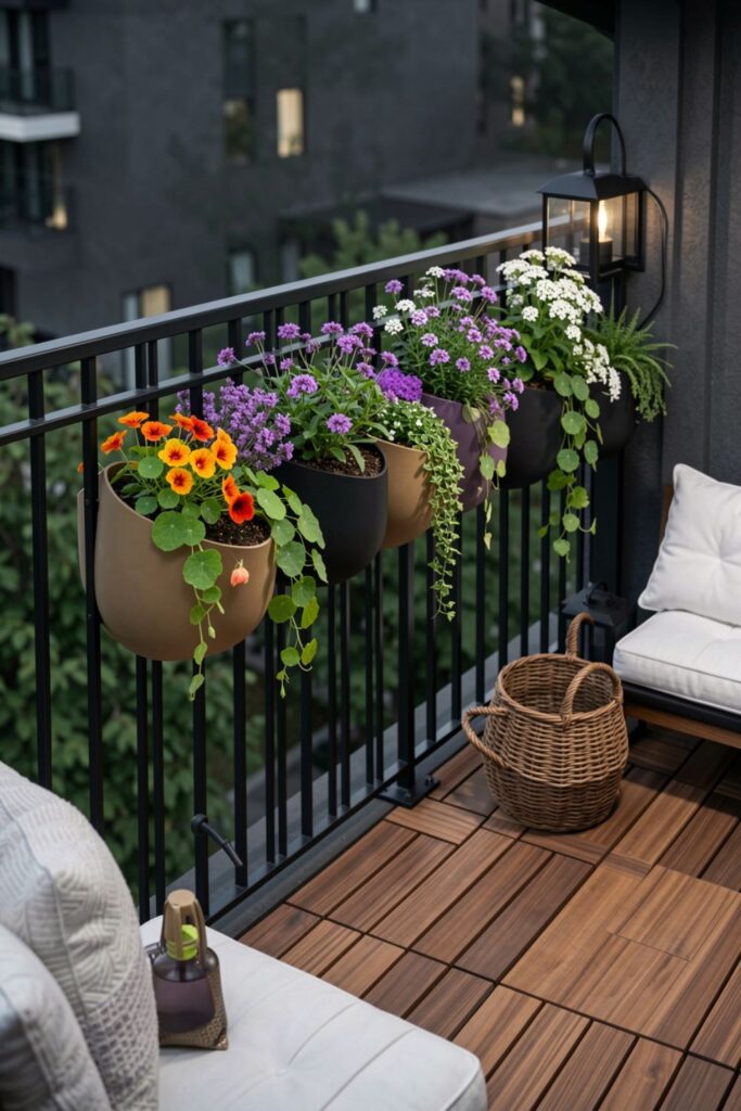 Hanging Rail Display with Mini Caterpillar Planters on Balcony