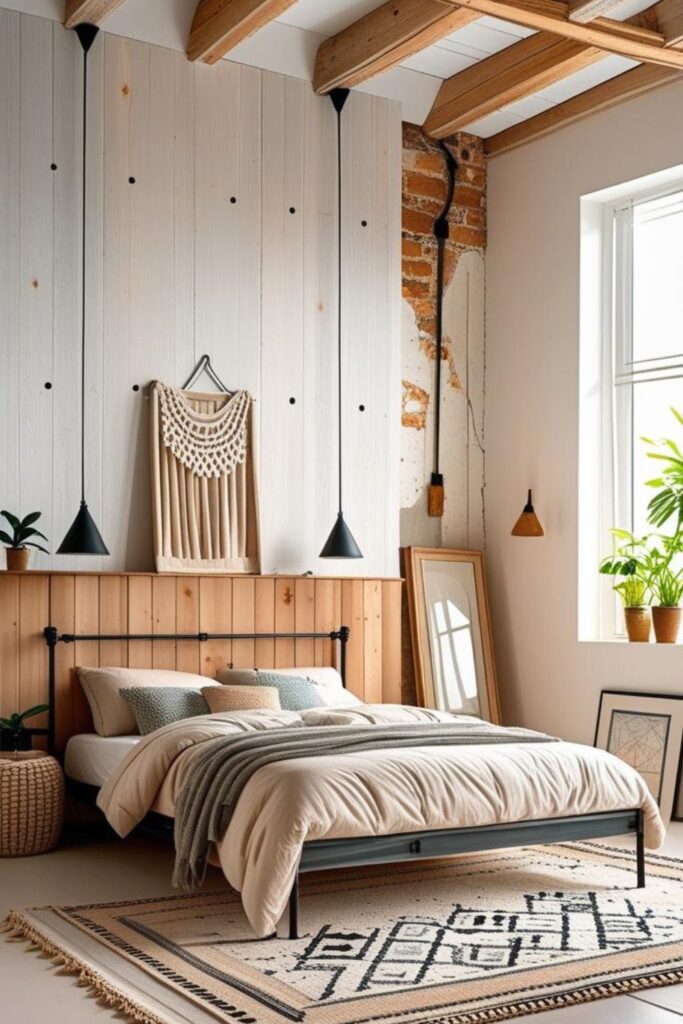 Honey Oak Ceiling With Whitewashed Concrete and Beige Calm