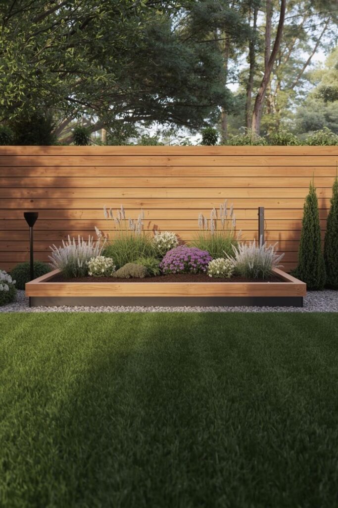 Long Cedar Bed With Lavender and White Salvia Layers