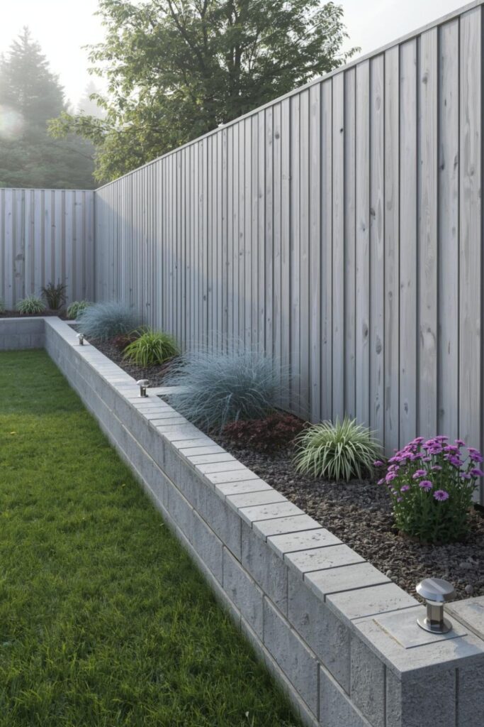 Low Concrete-Block Bed With Grasses and Purple Alliums
