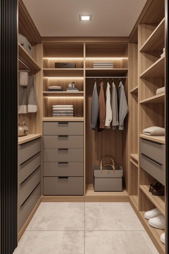 Matte Black + Light Birch Built-Ins with Taupe Drawers