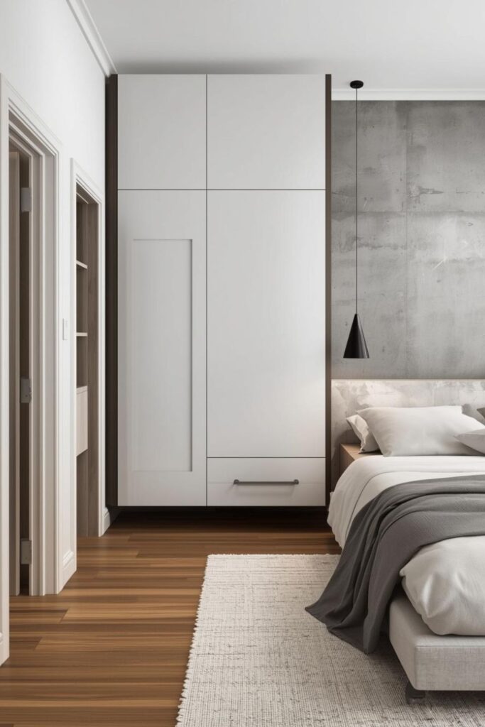 Matte White Wardrobe with Hidden Pulls and Floating Bed Base