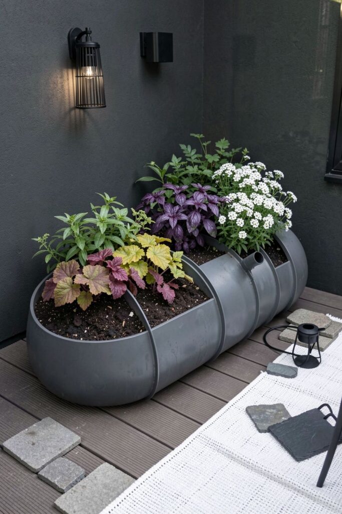Metal Caterpillar Planter for Contemporary Deck Corner Styling