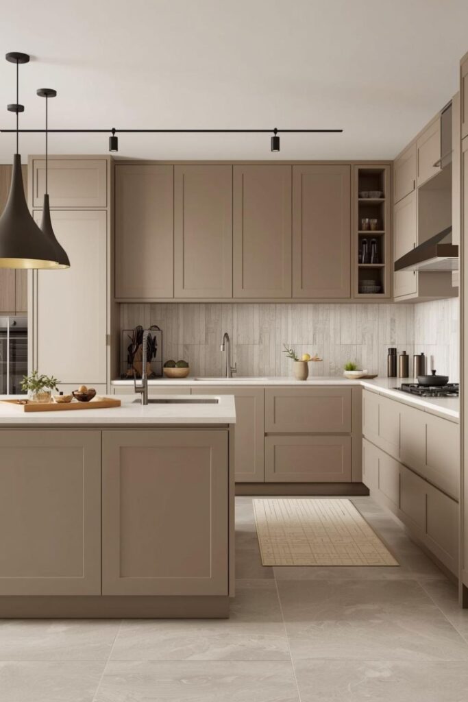 Minimal Beige Melamine Kitchen with Hidden Sink Island Storage