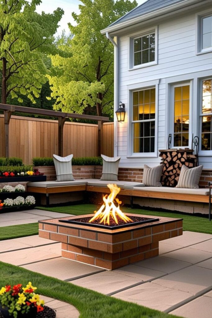 Minimal Gravel Courtyard With Square Corten Fire Pit