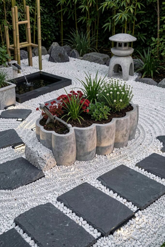 Minimal Stone Caterpillar Planter for Zen Gravel Gardens