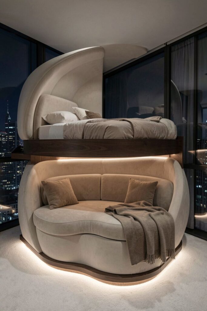 Monochrome Neutrals Loft Pod With Built-In Sofa Depth