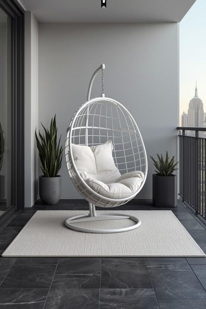 Monochrome White Egg Chair with Matte Concrete Planter