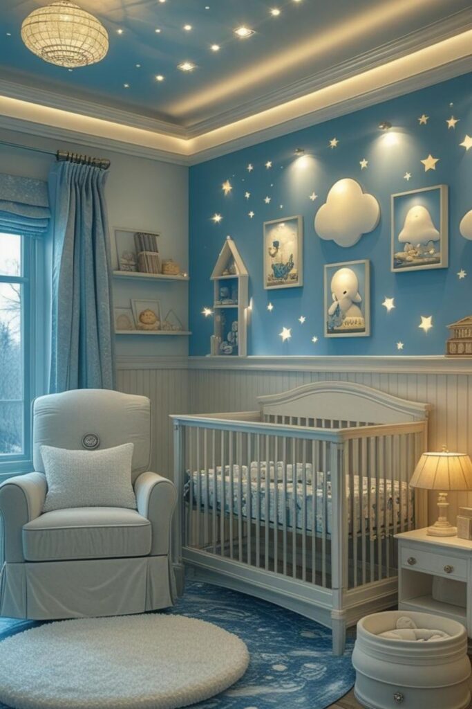 Muted Mustard Nursery With Retro Prints and Warm Woods