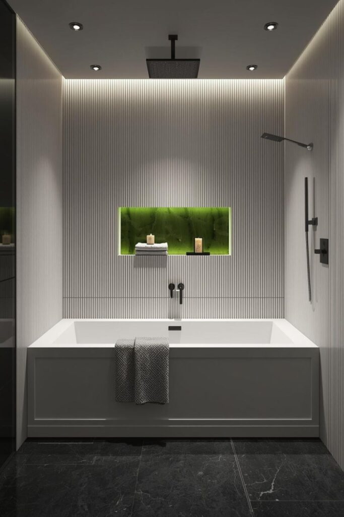 Pebble-Texture Spa Combo with Sea-Green LED Niche Light