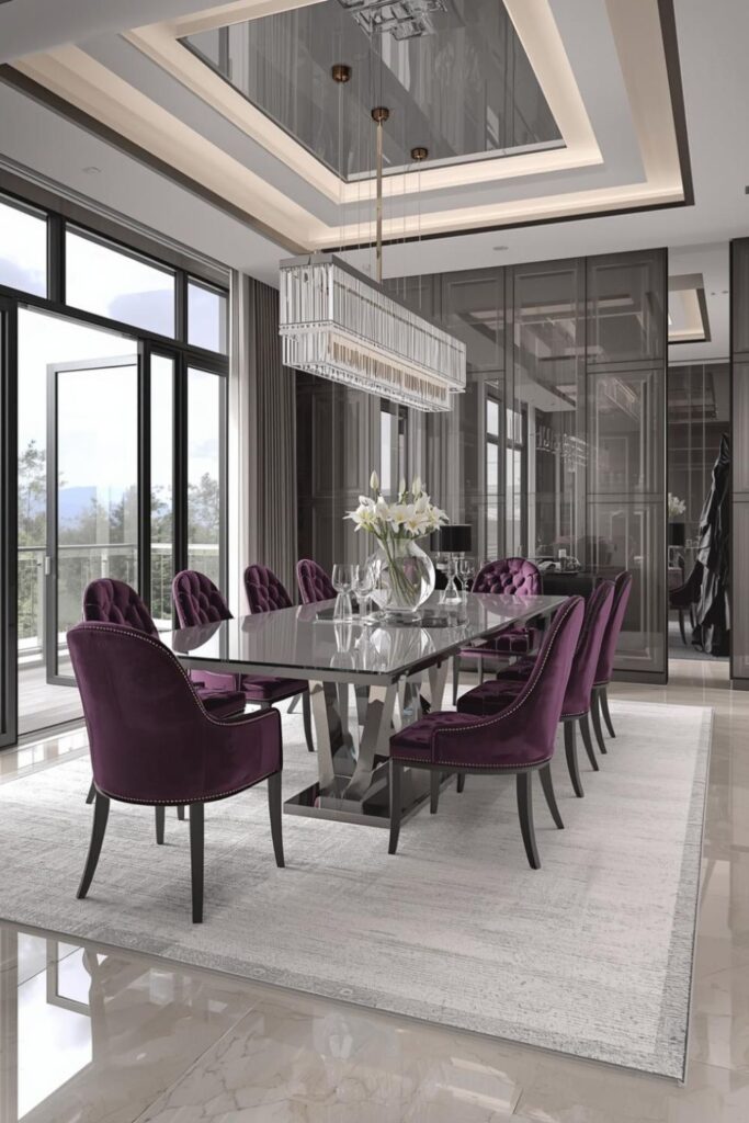 Platinum Gray High-Gloss With Rectangular Crystal Bar Chandelier