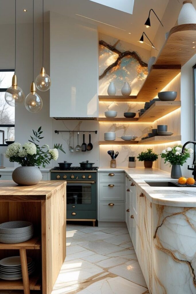 Scandinavian Calm With Pale Grey Island and Light Oak Details