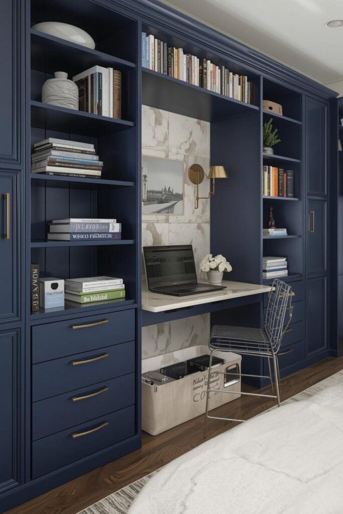 Smart Small Bedroom with Floating Desk, Shoe Storage Bed, and Built-In Bookshelves
