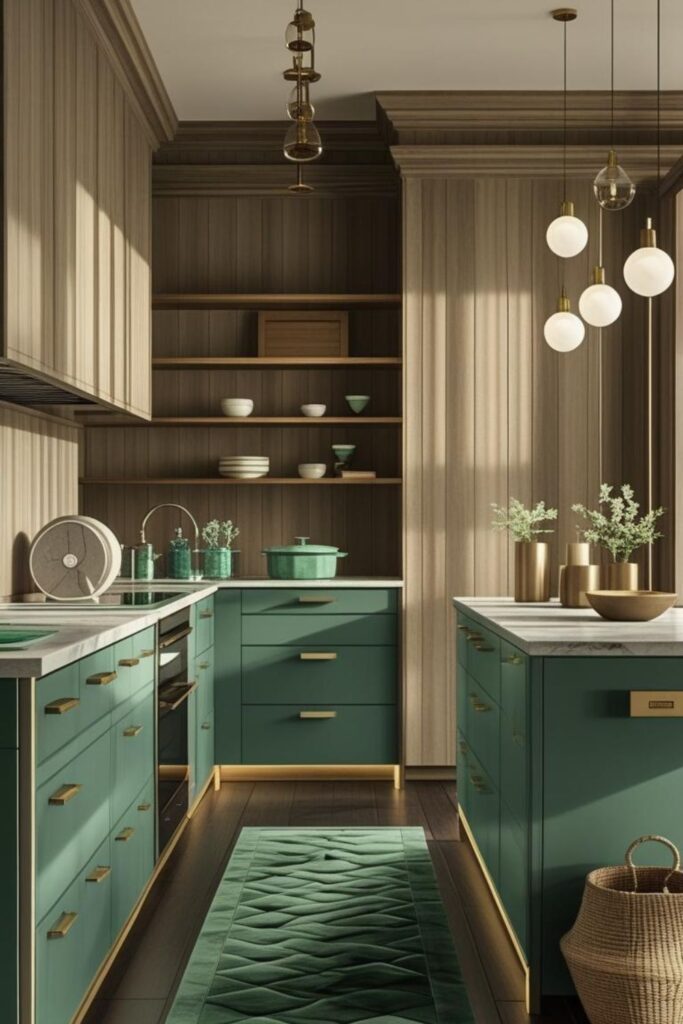 Soft Sage Green Cabinets With Light Wood Accents