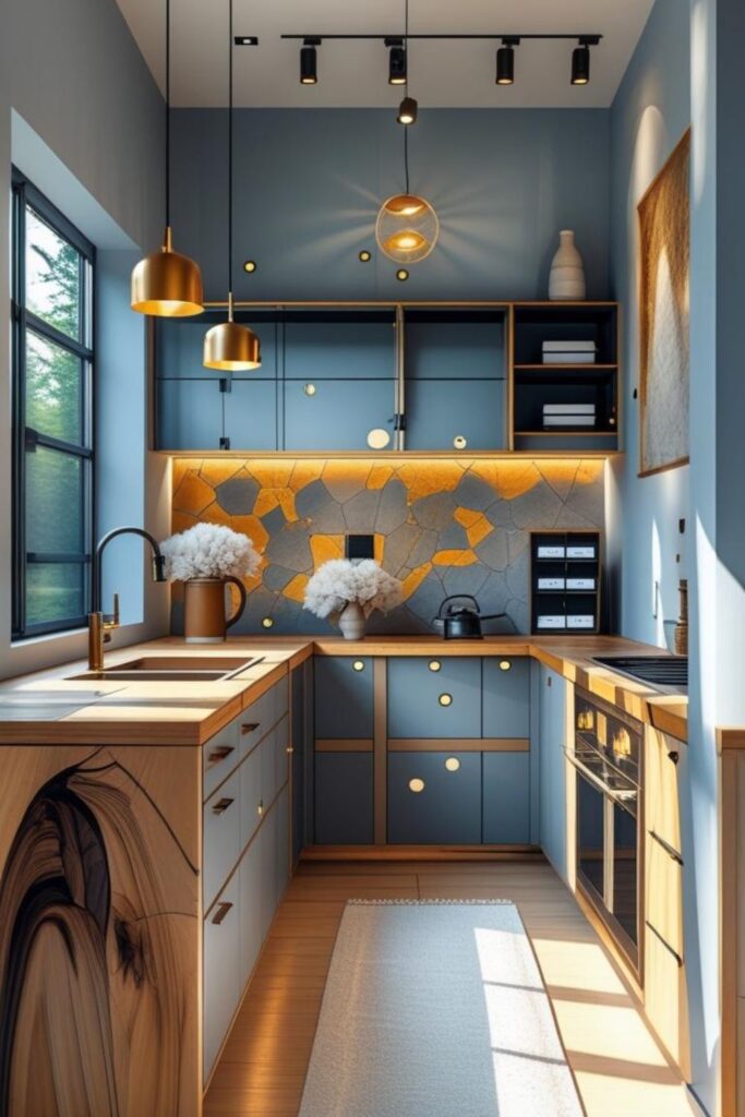 Terracotta Accent Wall With Matte White Cabinets