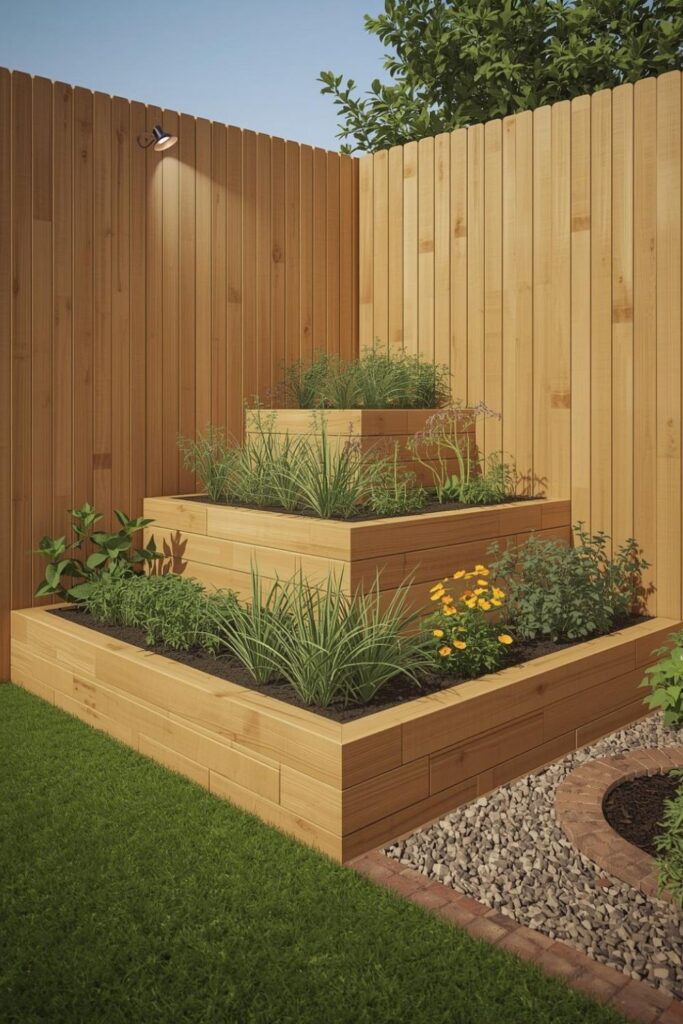 Tiered Corner Raised Bed With Herbs and Edible Blooms
