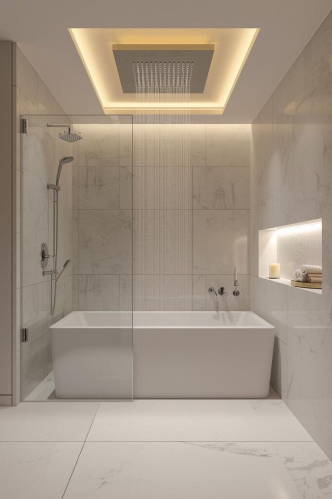 White and Gold Glam Combo with Warm LED Niche