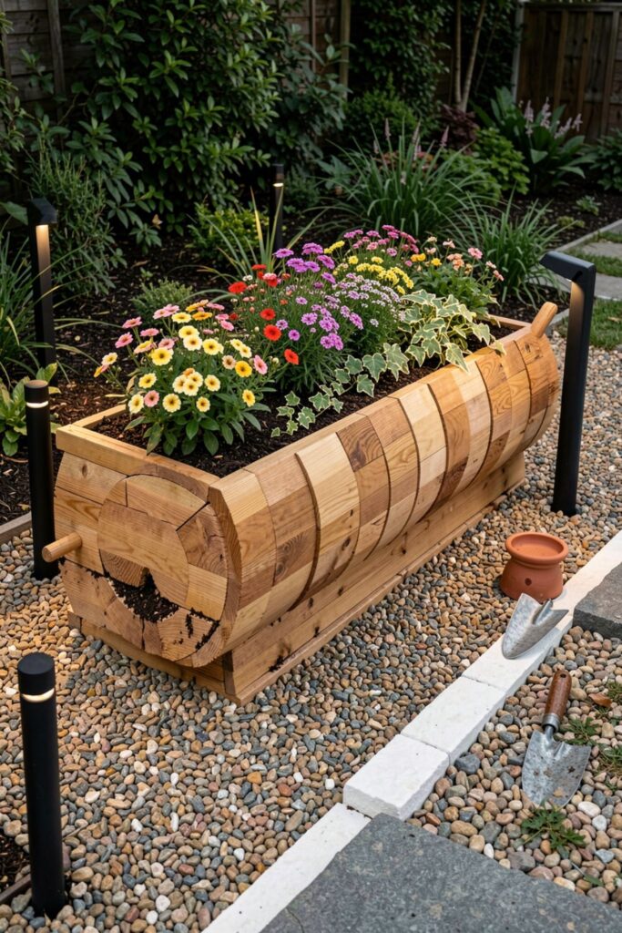 Wooden Caterpillar Trough Planter for Narrow Side Yard Paths