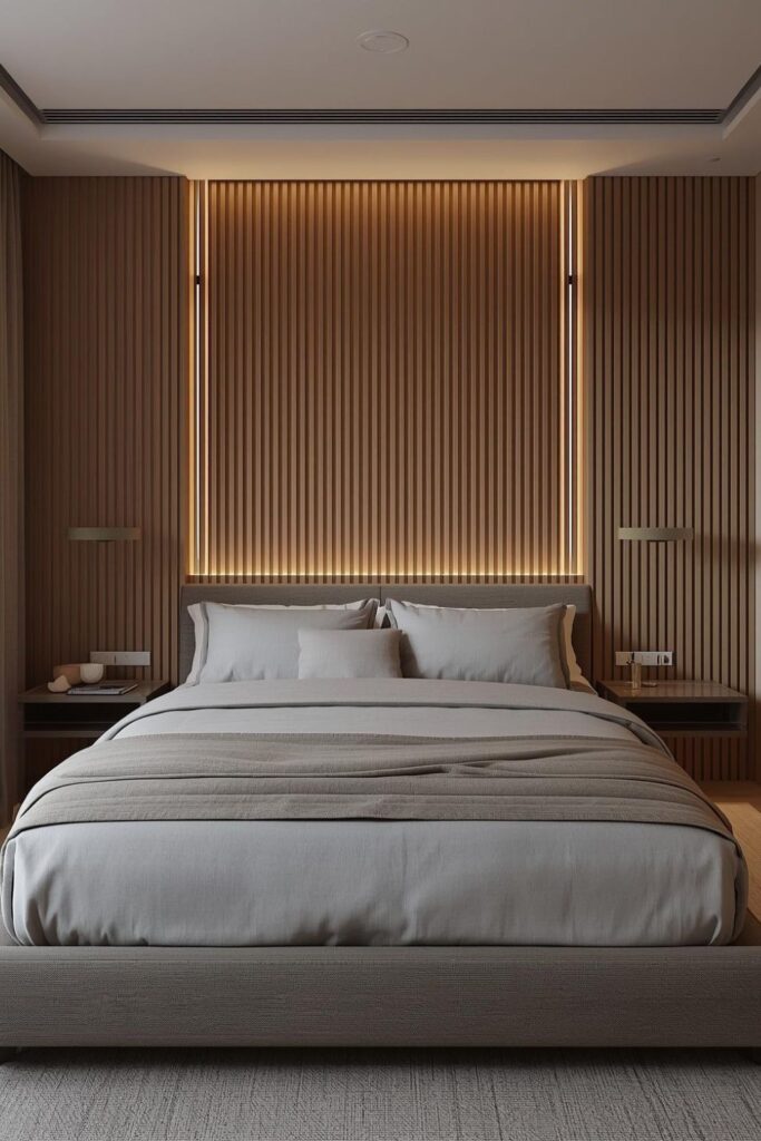 Bedroom Wall Ideas Luxury Oak Slat Accent Wall with Warm LED