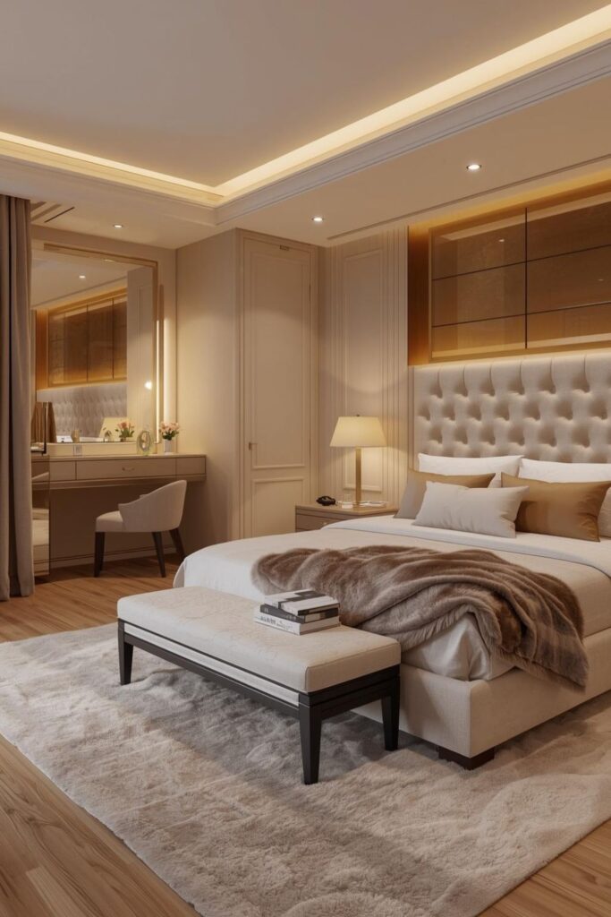 Beige And Cream Soft Glam Bedroom Colour Palette With Gold Accents