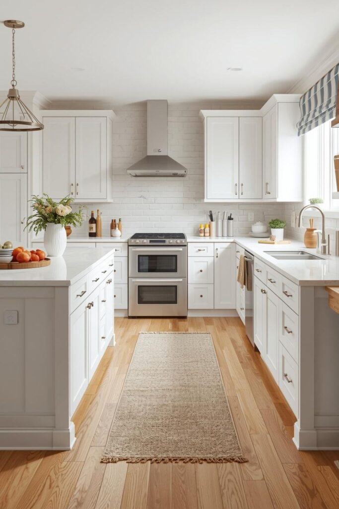 Best Kitchen Rug Placement With An Island And Wood Floors