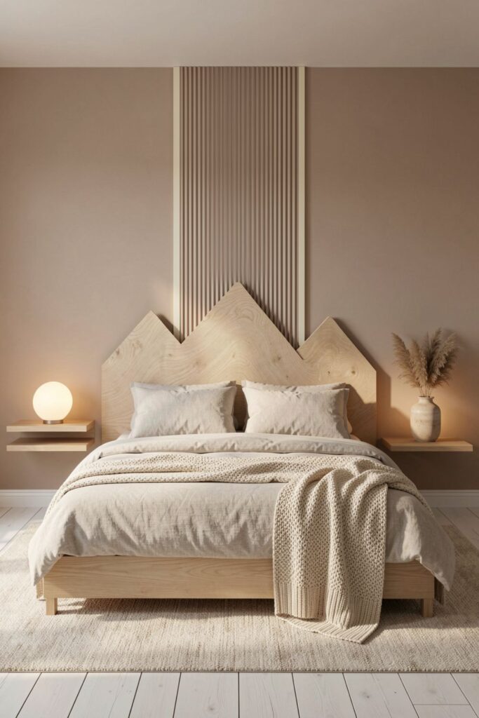 Bleached Oak Mountain Headboard With Warm Minimal Styling