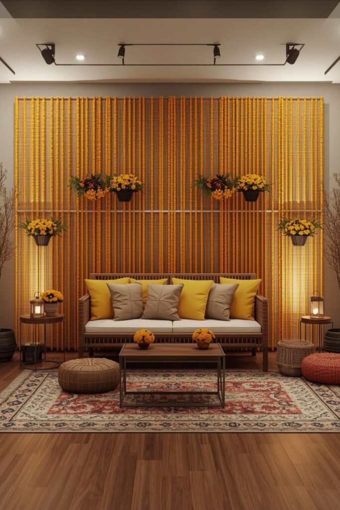 Boho Haldi Lounge with Cane Sofa Set and Basket Florals