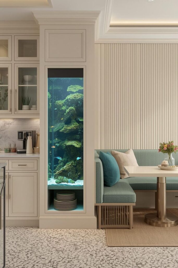 Breakfast Nook Aquarium Partition for Soft, Lounge-Style Dining