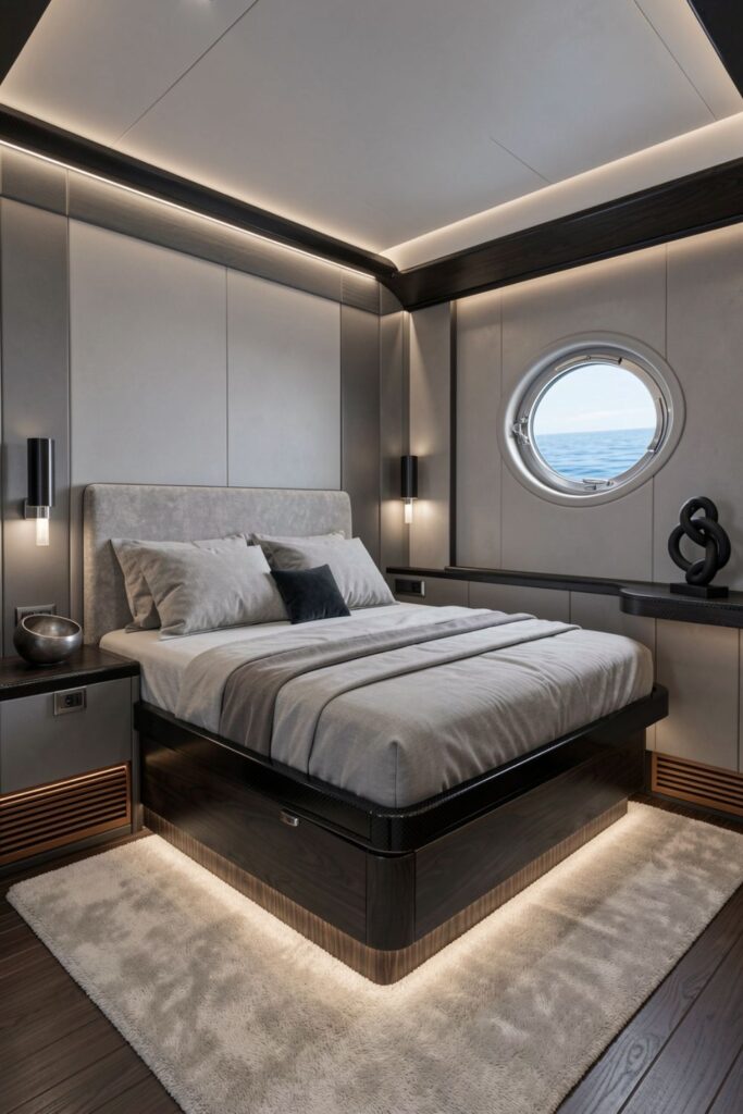 Carbon-Trim Minimal Cabin With Pearl Gray and Black Walnut