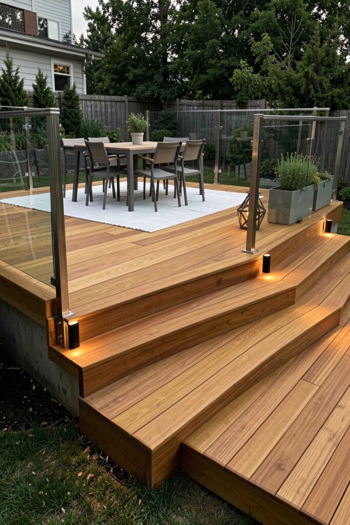 Cascading Dining Terrace With Glass Railing and Herb Planters