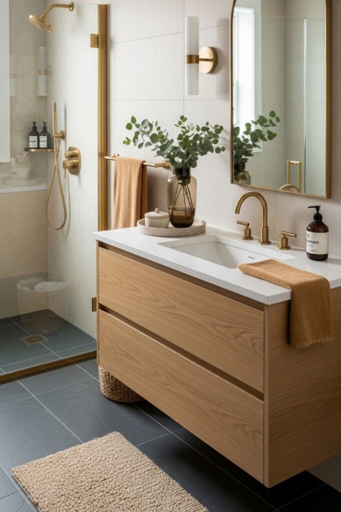 Charcoal Slate-Look Tile for a Grounded, Natural-Modern Bath