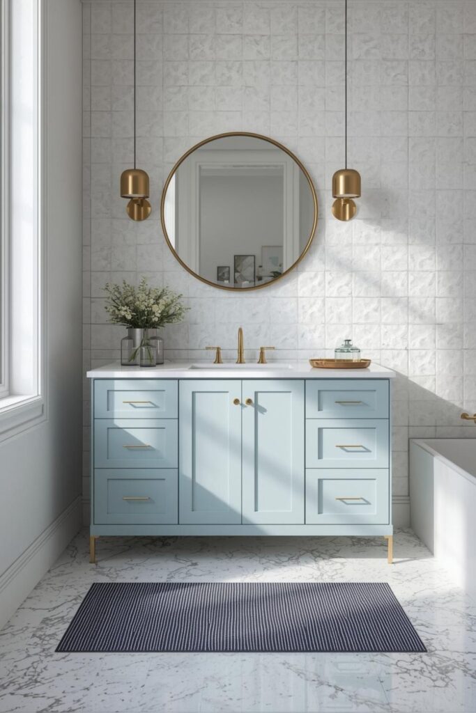 Coastal White Zellige Tile With Light Blue Vanity Charm
