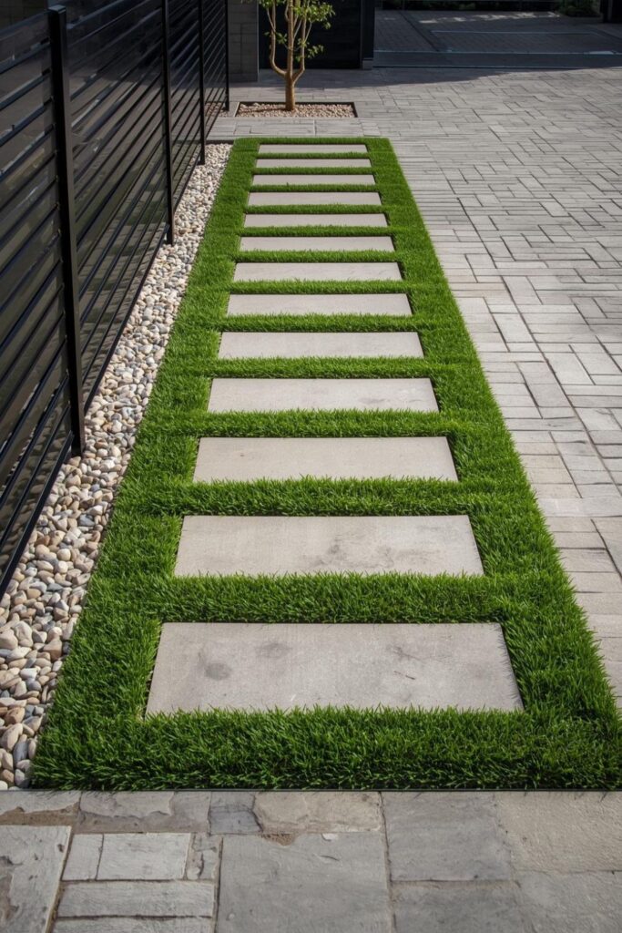Concrete Grid Pavers With Lawn Joints And Lighting
