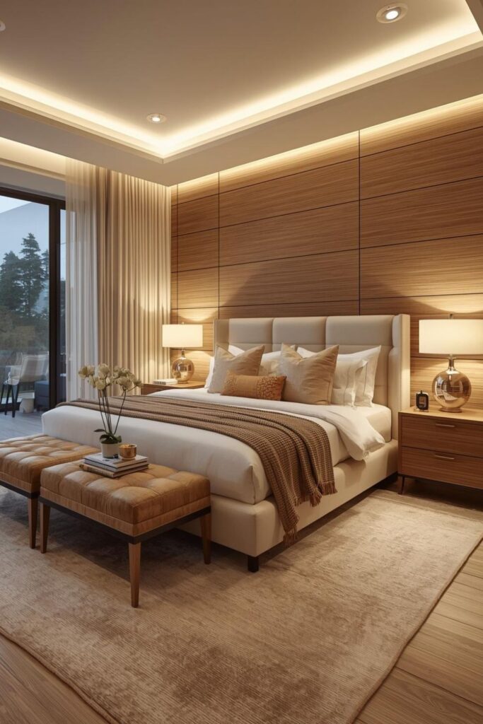 Cosy Rug Ideas For A Modern Luxury Bedroom In Warm Neutral Tones