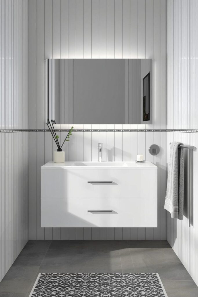  Crisp White And Stainless With Linear Tile Grid Precision