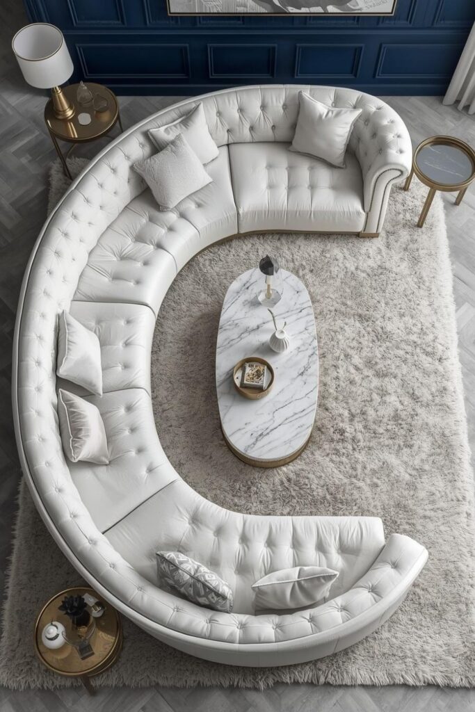 Curved Sectional Sofa Layout for Modern Luxury Living Room Seating