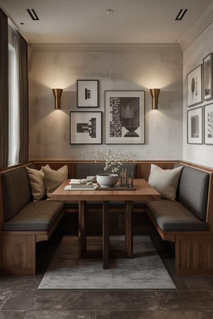 Dark Walnut Built-In With Gallery Wall and Brass Highlights