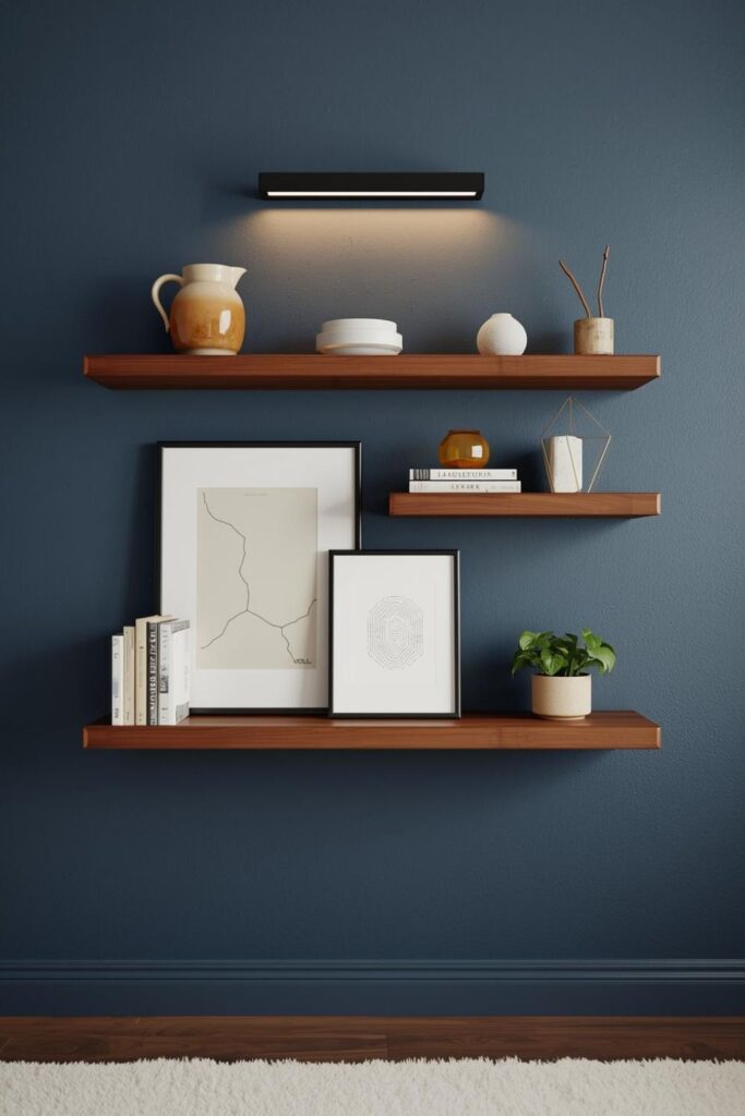 Denim Blue Accent Wall With Ceramic Pitcher Simplicity